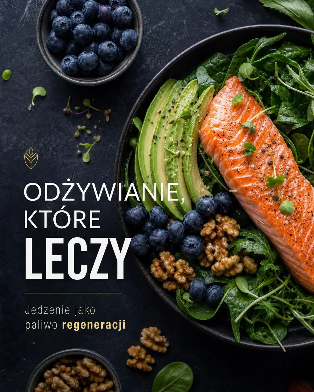 Pełnowartościowy posiłek z rybą, warzywami i owocami